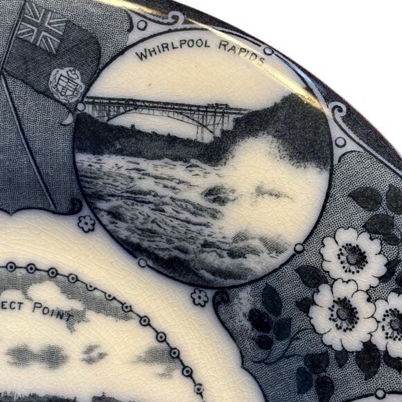 Niagara Falls souvenir plate vintage ceramic porcelain rolled rim flow blue FLAW - Picture 8 of 13